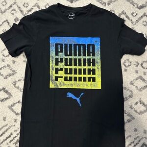 Puma Black Tee with Blue and Yellow Design